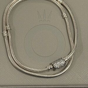 Authentic Pandora Moments Double Wrap Barrel Clasp Snake Chain Bracelet/Necklace